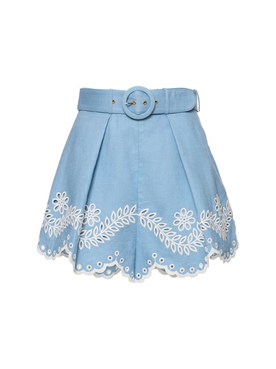 Zimmermann: Junie embroidered linen shorts - Blue - women_0 | Luisa Via Roma