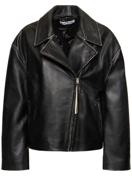 Acne Studios: Leather biker jacket - Black - women_0 | Luisa Via Roma