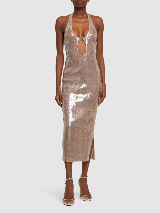 16arlington: Midi-Neckholder-Kleid mit Pailletten „Sola“ - Graubraun - women_1 | Luisa Via Roma