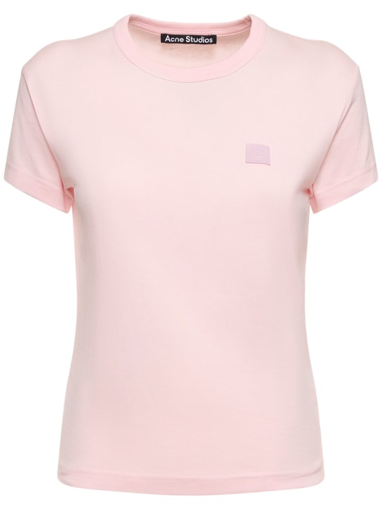 Acne Studios: 코튼 저지 로고 패치 티셔츠 - 라이트 핑크 - women_0 | Luisa Via Roma