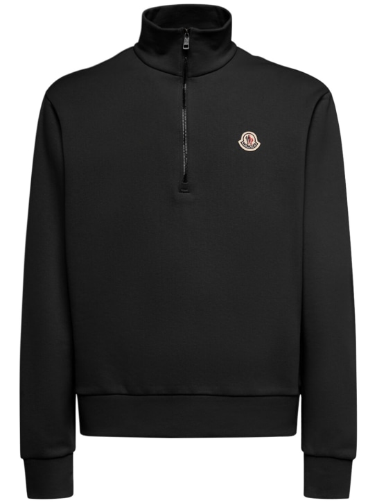 Moncler: Zip-up cotton turtleneck sweatshirt - Smoky Black - men_0 | Luisa Via Roma