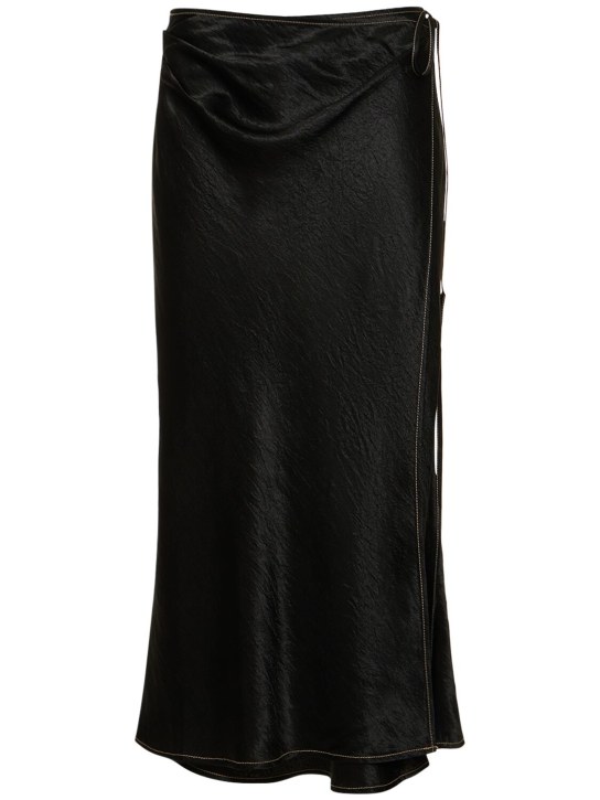 Acne Studios: Satin wraparound midi skirt - Black - women_0 | Luisa Via Roma
