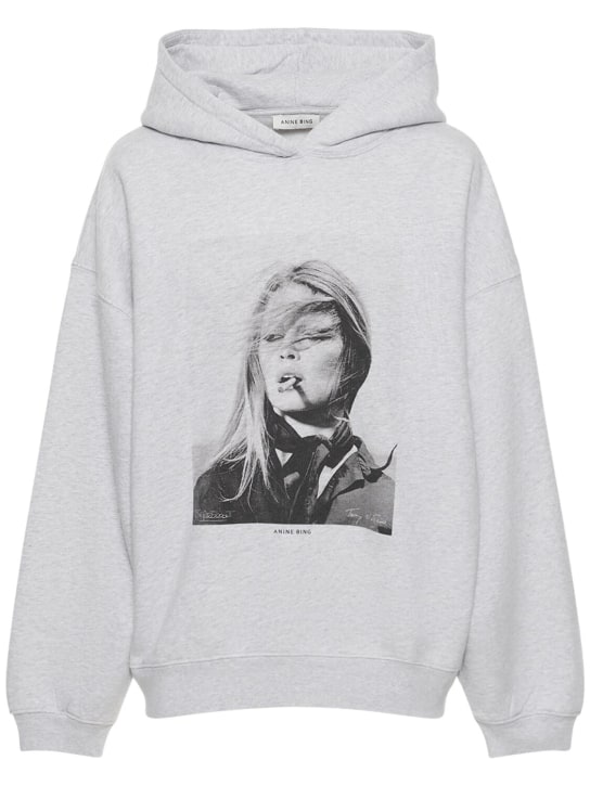 ANINE BING: Harvey printed cotton hoodie - Heather Grey - women_0 | Luisa Via Roma