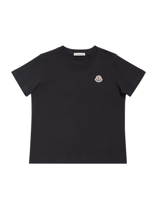 Moncler: 로고 코튼 티셔츠 - 블랙 - kids-boys_0 | Luisa Via Roma