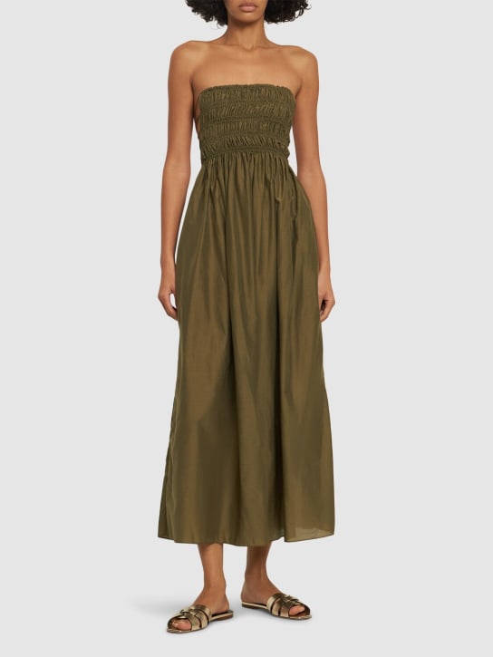 Matteau: Cotton & silk maxi dress - Olive Green - women_1 | Luisa Via Roma