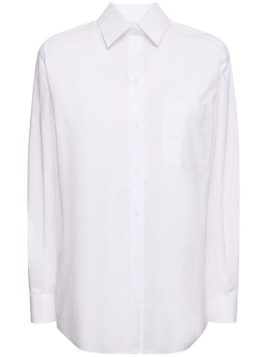 Moschino: 背面logo弹力棉质府绸衬衫 - 白色 - women_0 | Luisa Via Roma