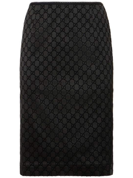 Gucci: GG printed silk blend duchesse skirt - Black - women_0 | Luisa Via Roma