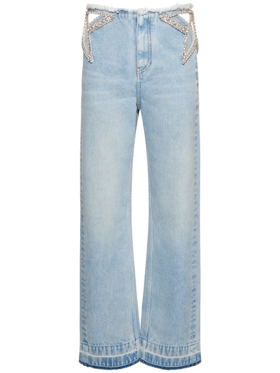 Stella McCartney: Embellished cotton denim straight jeans - Light Blue - women_0 | Luisa Via Roma