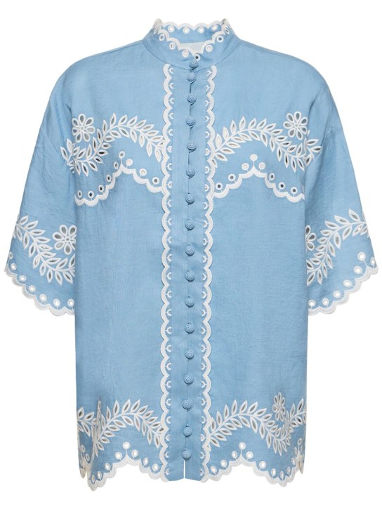 Zimmermann: Junie embroidered cotton shirt - Blue - women_0 | Luisa Via Roma
