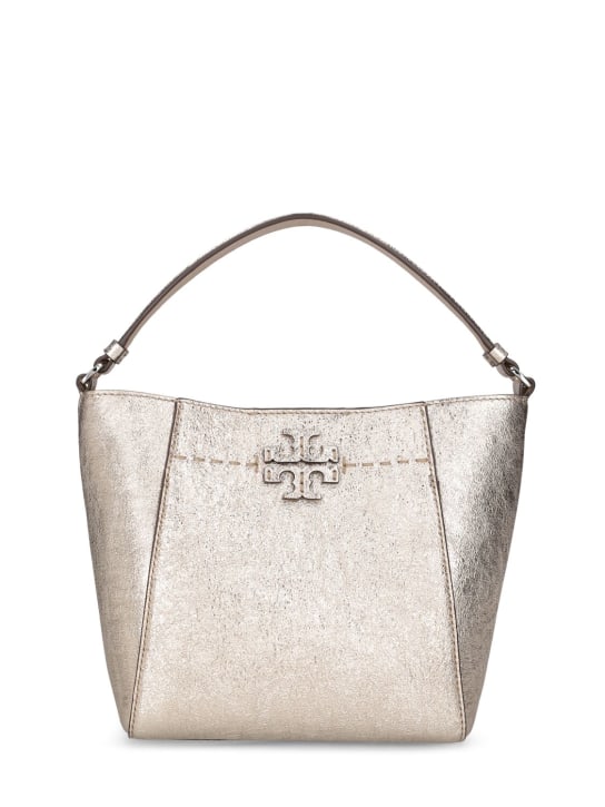 Tory Burch: Small McGraw metallic leather bucket bag - Gold - women_0 | Luisa Via Roma