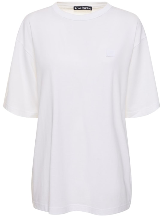 Acne Studios: 棉质平纹针织短袖T恤 - 白色 - women_0 | Luisa Via Roma