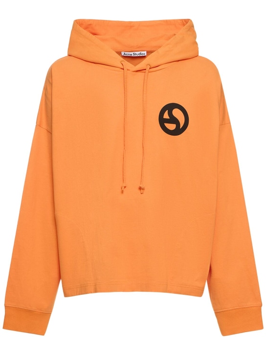 Acne Studios: Logo cotton hoodie - Sharp Orange - men_0 | Luisa Via Roma
