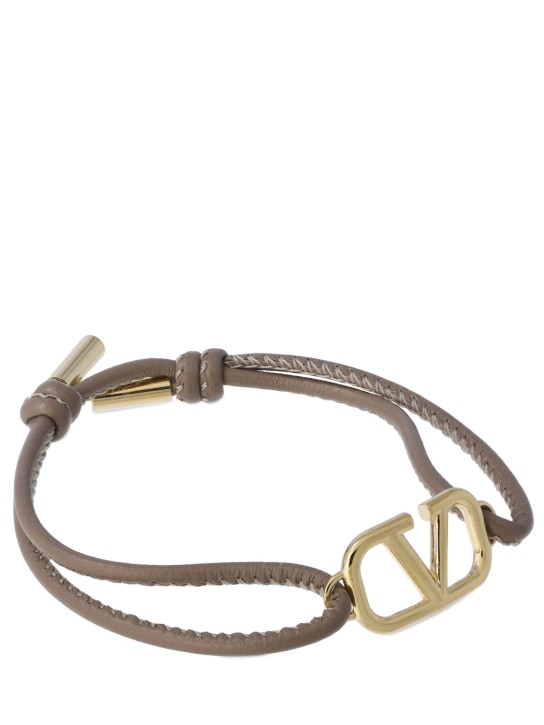 Valentino Garavani: V Logo leather sliding bracelet - Clay/Gold - women_1 | Luisa Via Roma