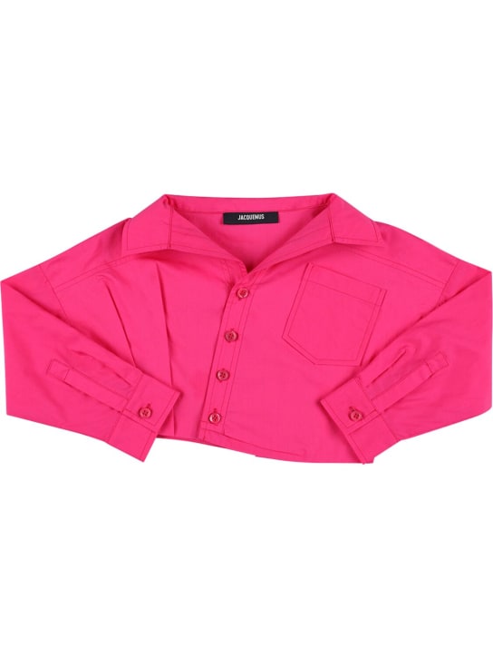 Jacquemus: 코튼 크롭 셔츠 - 핑크 - kids-girls_0 | Luisa Via Roma