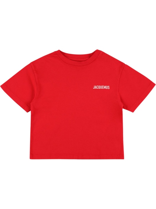 Jacquemus: Logo print cotton jersey t-shirt - Red - kids-girls_0 | Luisa Via Roma