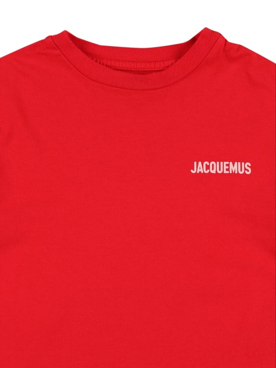 Jacquemus: T-shirt en jersey de coton à imprimé logo - Rouge - kids-boys_1 | Luisa Via Roma