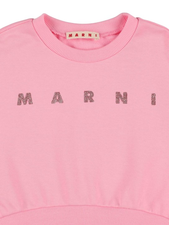 Marni Junior: 엠벨리시드 로고 코튼 크롭 스웻셔츠 - 핑크 - kids-girls_1 | Luisa Via Roma