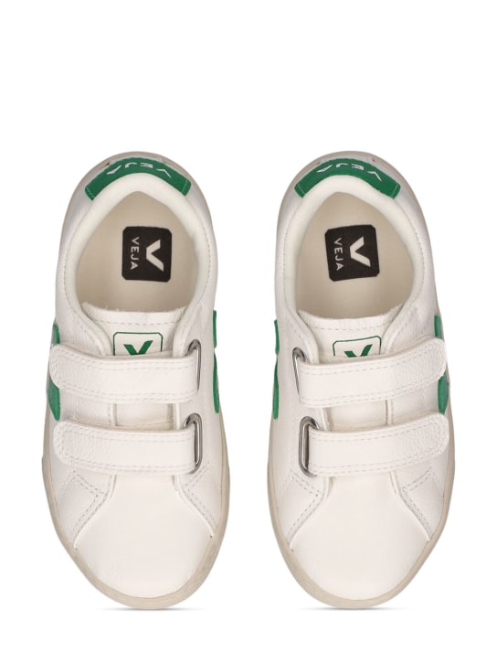 Veja: Sneakers en cuir sans chrome Esplar - Blanc/Vert - kids-boys_1 | Luisa Via Roma