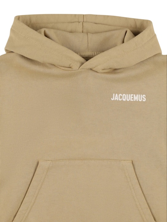 Jacquemus: Sweat-shirt en coton à capuche - Beige Foncé - kids-boys_1 | Luisa Via Roma