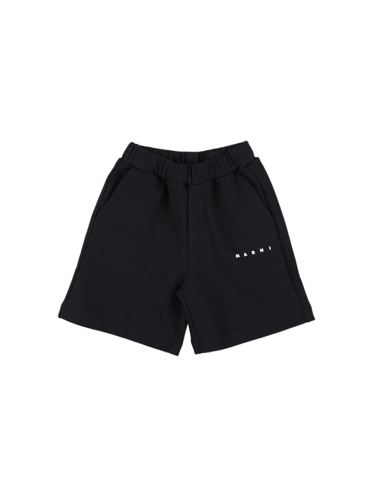 Marni Junior: Logo print cotton shorts - Black - kids-boys_0 | Luisa Via Roma