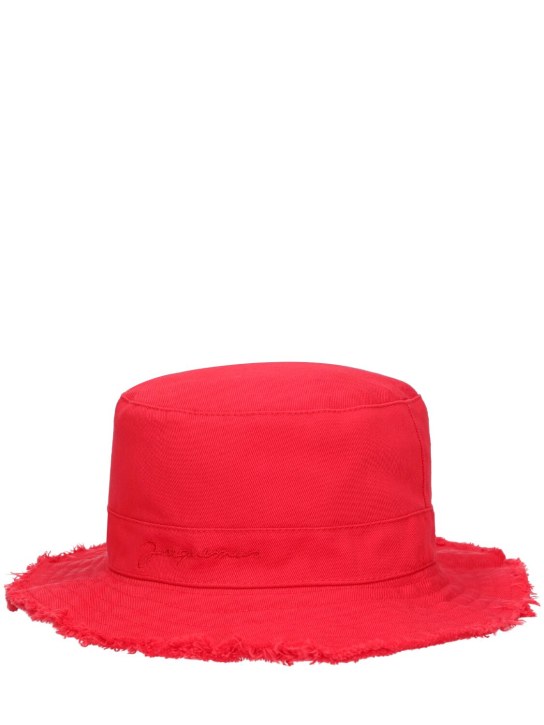 Jacquemus: Logo cotton bucket hat - Red - kids-boys_1 | Luisa Via Roma
