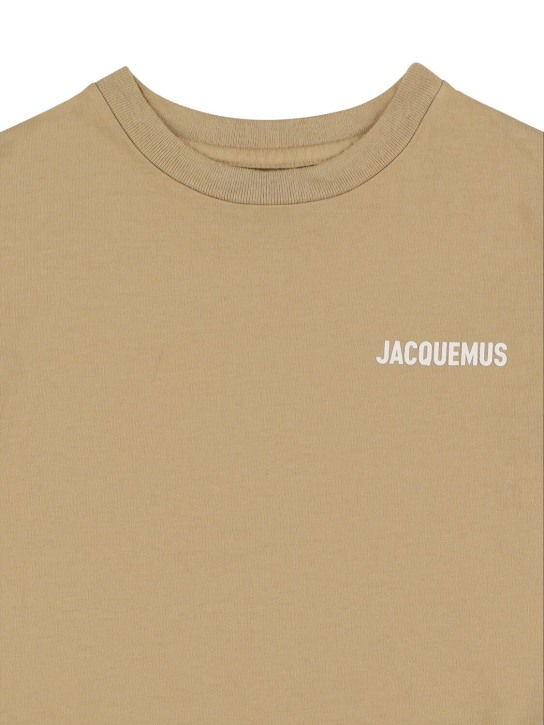 Jacquemus: T-shirt en jersey de coton à imprimé logo - Beige Foncé - kids-boys_1 | Luisa Via Roma