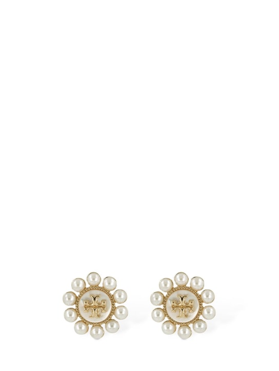 Tory Burch: Clous d'oreilles en perles Kira - White/Gold - women_0 | Luisa Via Roma