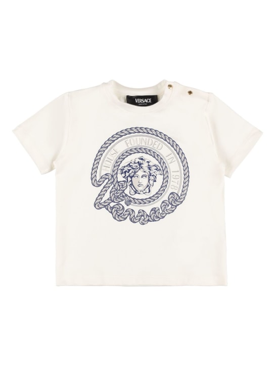 Versace: T-shirt in jersey di cotone con logo - Bianco - kids-boys_0 | Luisa Via Roma