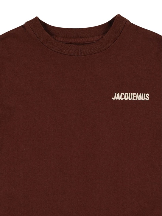 Jacquemus: 로고 프린트 코튼 저지 티셔츠 - 브라운 - kids-boys_1 | Luisa Via Roma