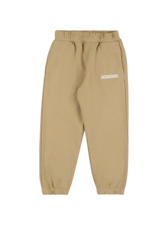 Jacquemus: Pantaloni in felpa di cotone con logo - Beige Scuro - kids-boys_0 | Luisa Via Roma