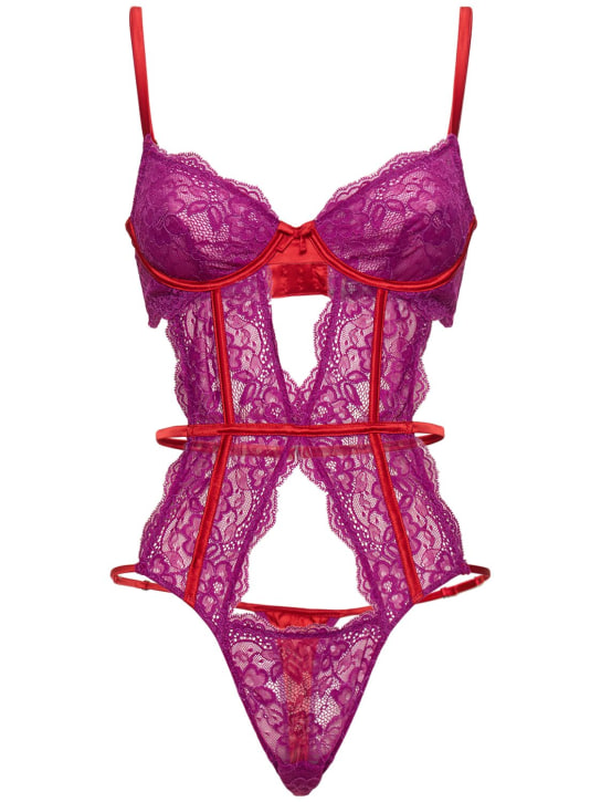 Fleur Du Mal: Naomi cut out lace bodysuit - Red/Purple - women_0 | Luisa Via Roma