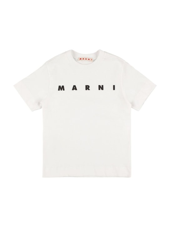 Marni Junior: T-shirt en jersey de coton à imprimé logo - Blanc - kids-boys_0 | Luisa Via Roma