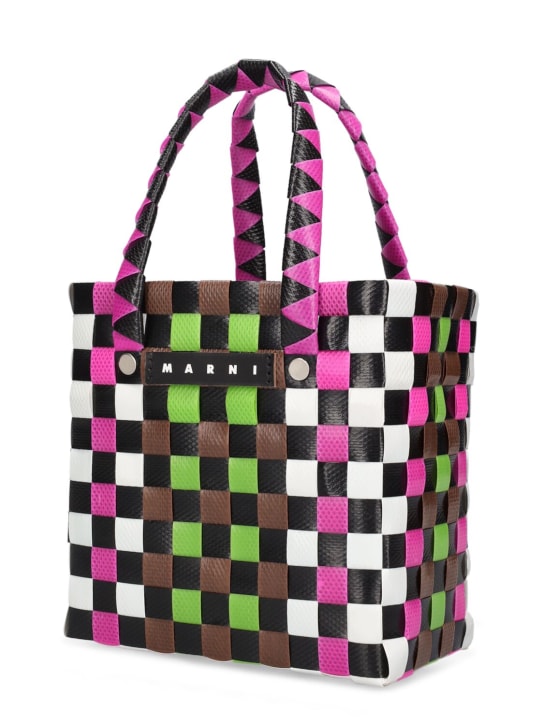 Marni Junior: Color block woven basket bag w/ logo - Black/Fuchsia - kids-girls_1 | Luisa Via Roma
