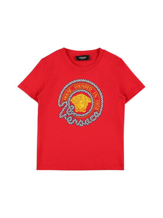 Versace: Printed cotton jersey t-shirt - Red/Multi - kids-boys_0 | Luisa Via Roma