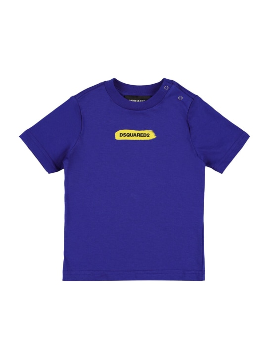 Dsquared2: T-shirt en jersey de coton imprimé - Bleu - kids-boys_0 | Luisa Via Roma