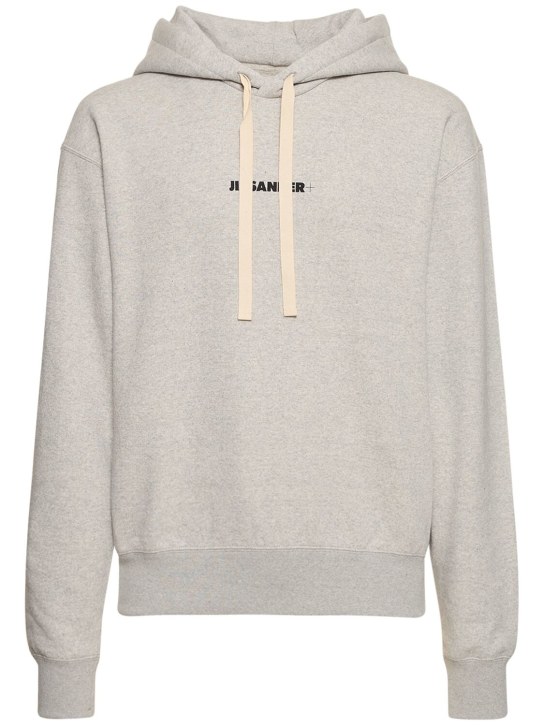 Jil Sander: Cotton jersey logo hooded sweatshirt - Powder Green - men_0 | Luisa Via Roma