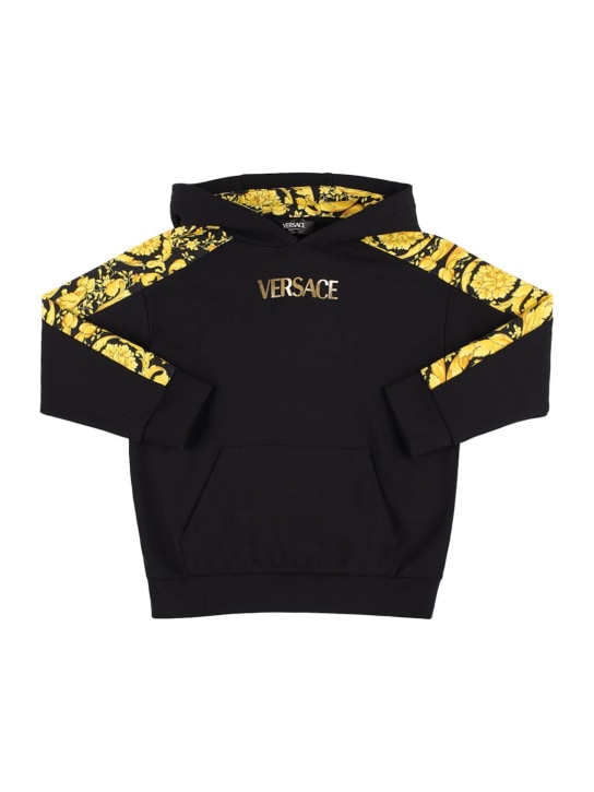 Versace: Sweat-shirt imprimé logo à capuche - Noir - kids-boys_0 | Luisa Via Roma