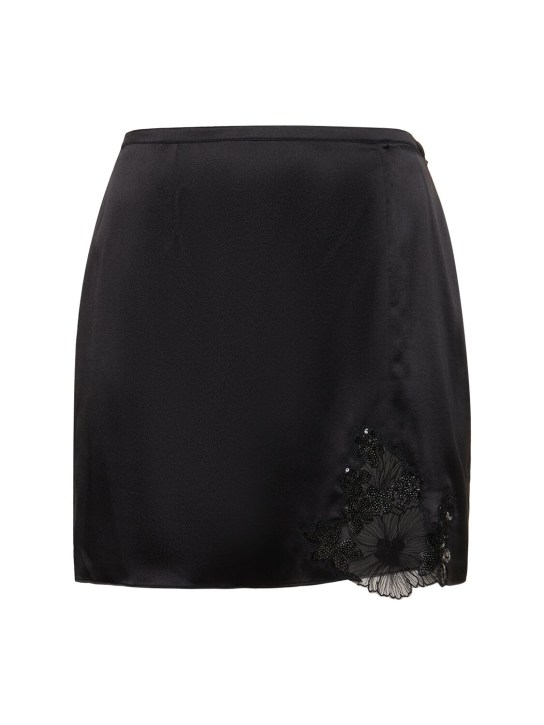 Fleur Du Mal: Embroidered appliqué short silk skirt - Black - women_0 | Luisa Via Roma
