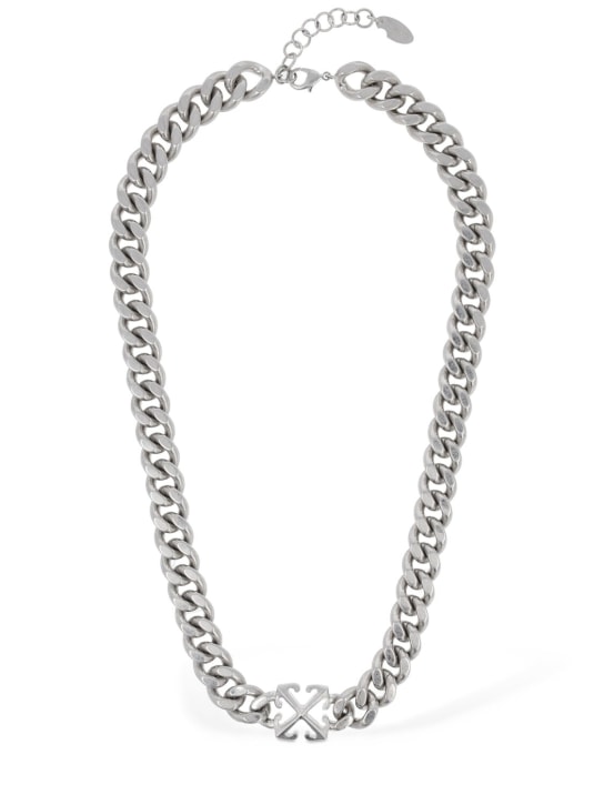 Off-White: Arrow chain brass necklace - Silver - men_0 | Luisa Via Roma