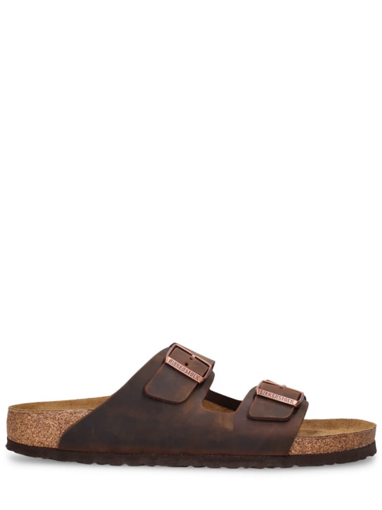 BIRKENSTOCK: Arizona oiled leather sandals - Brown - men_0 | Luisa Via Roma