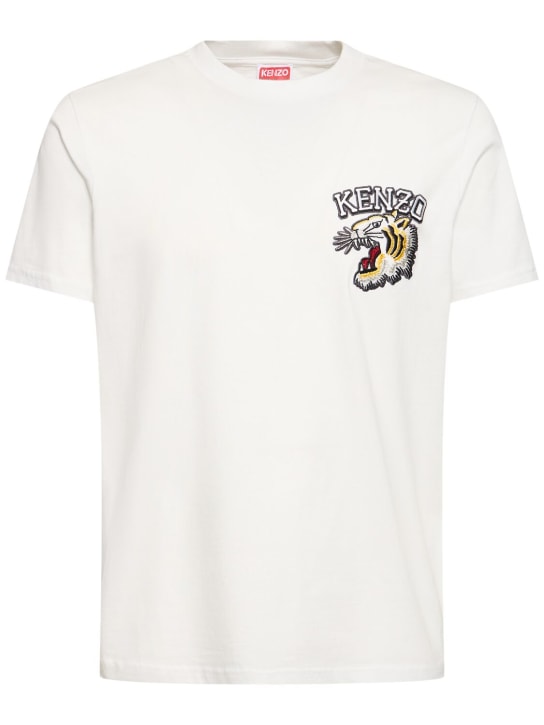 Kenzo Paris: T-shirt en jersey de coton à tigre brodé - Off-White - men_0 | Luisa Via Roma