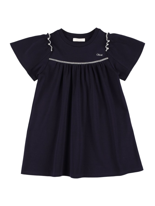 Chloé: Organic cotton interlock dress - Navy - kids-girls_0 | Luisa Via Roma