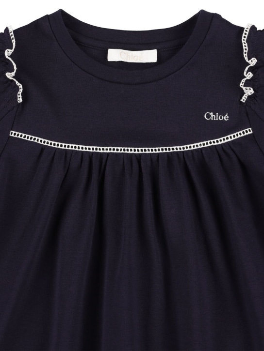 Chloé: 오가닉 코튼 인터록 드레스 - 네이비 - kids-girls_1 | Luisa Via Roma