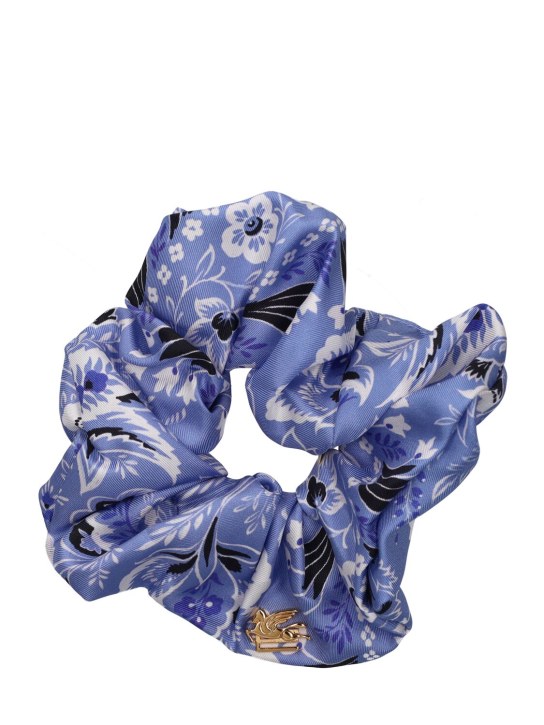 Etro: Scrunchie de sarga de seda - Azul/Multicolor - women_0 | Luisa Via Roma
