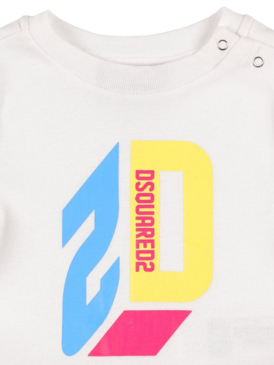 Dsquared2: 프린트 코튼 티셔츠 & 쇼츠 - 화이트 - kids-boys_1 | Luisa Via Roma