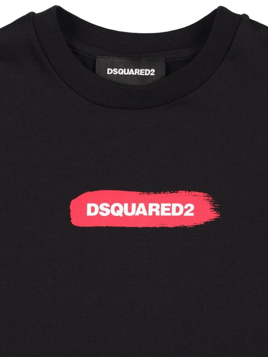 Dsquared2: 로고 프린트 코튼 저지 티셔츠 - 블랙 - kids-boys_1 | Luisa Via Roma