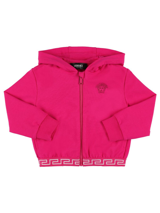 Versace: Embroidered cotton blend sweatshirt - Fuchsia - kids-girls_0 | Luisa Via Roma