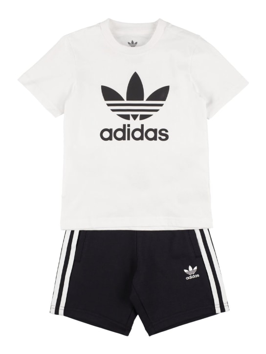 adidas Originals: Logo print cotton t-shirt & shorts - White/Black - kids-boys_0 | Luisa Via Roma