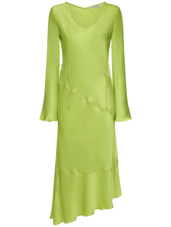 Acne Studios: Asymmetric satin l/s midi dress - Bright Green - women_0 | Luisa Via Roma