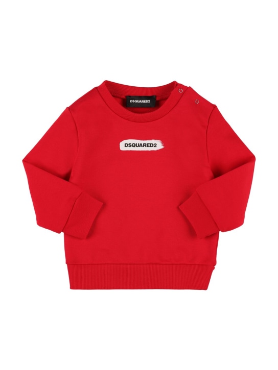 Dsquared2: Sweat-shirt en coton imprimé logo - Rouge - kids-boys_0 | Luisa Via Roma